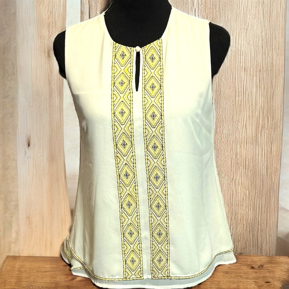 Fabrik Embroidered Blouse Silk Blend Sleeveless Layered Size Small Boho Summer